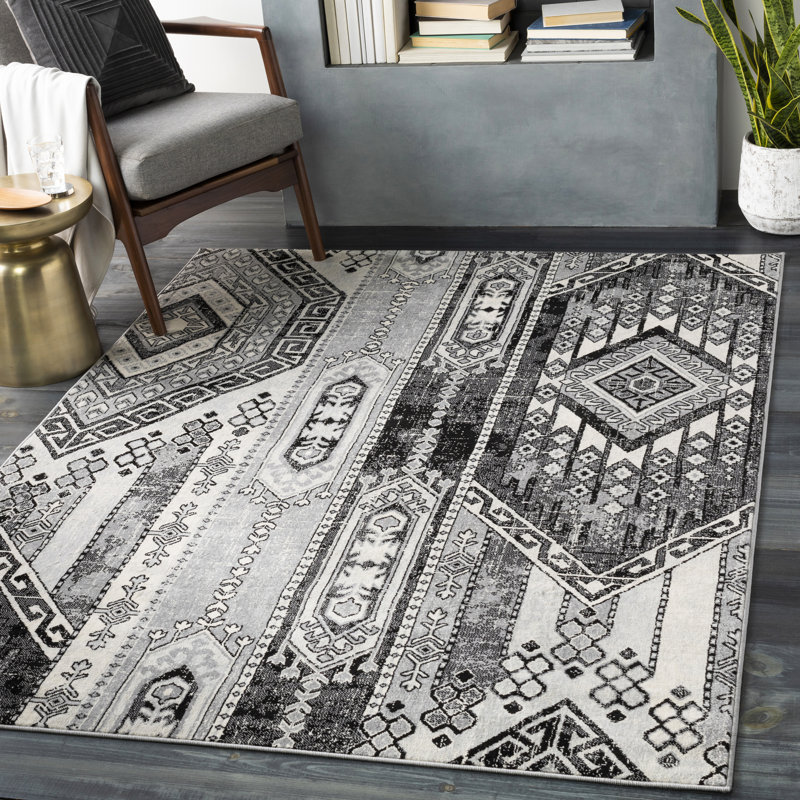 Union Rustic Lurline Power Loom Performance Black/Gray/Cream Rug